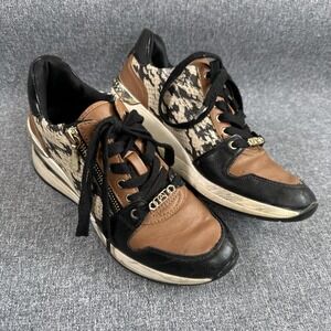 Aldo Wedge Sneakers Womens 9 Brown Black Snake Print Zip Fashion Shoes